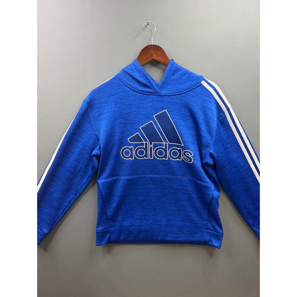Adidas Hoodie Youth Blue Space Dye 3-Stripes Logo Athletic Sweatshirt 14/16